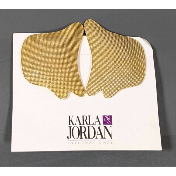 Vintage Karla Jordan Gold Tone Textured Asymmetrical Bold Clip Earrings Unique - Picture 1 of 7